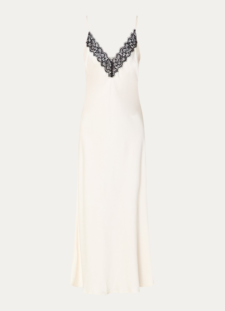 Sofie Schnoor Dames Betts maxi jurk van satijn met kant in de kleur Gebroken wit