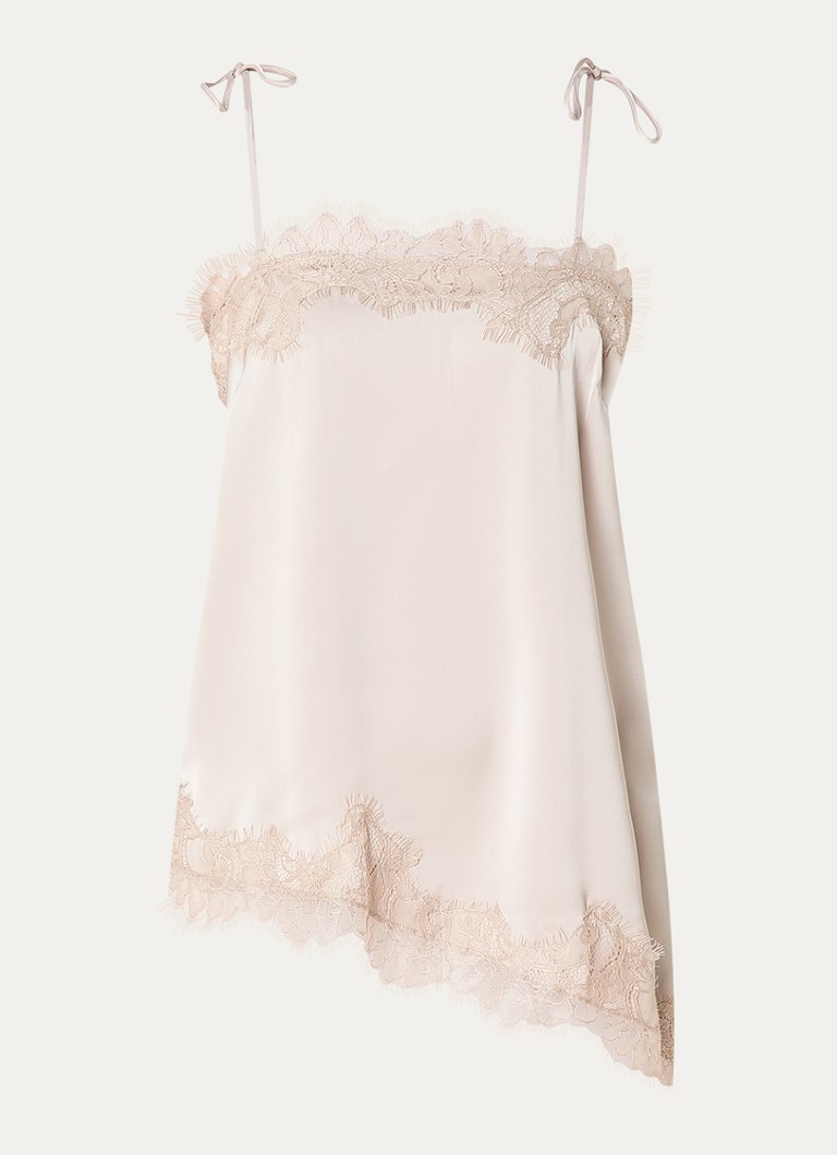 Sofie Schnoor Dames Virasw tanktop van satijn met details van kant in de kleur Beige