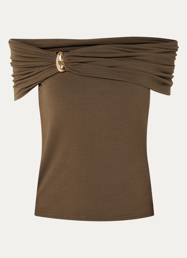 Sofie Schnoor Dames Sinka off-shoulder top met stretch in de kleur Bronsgroen
