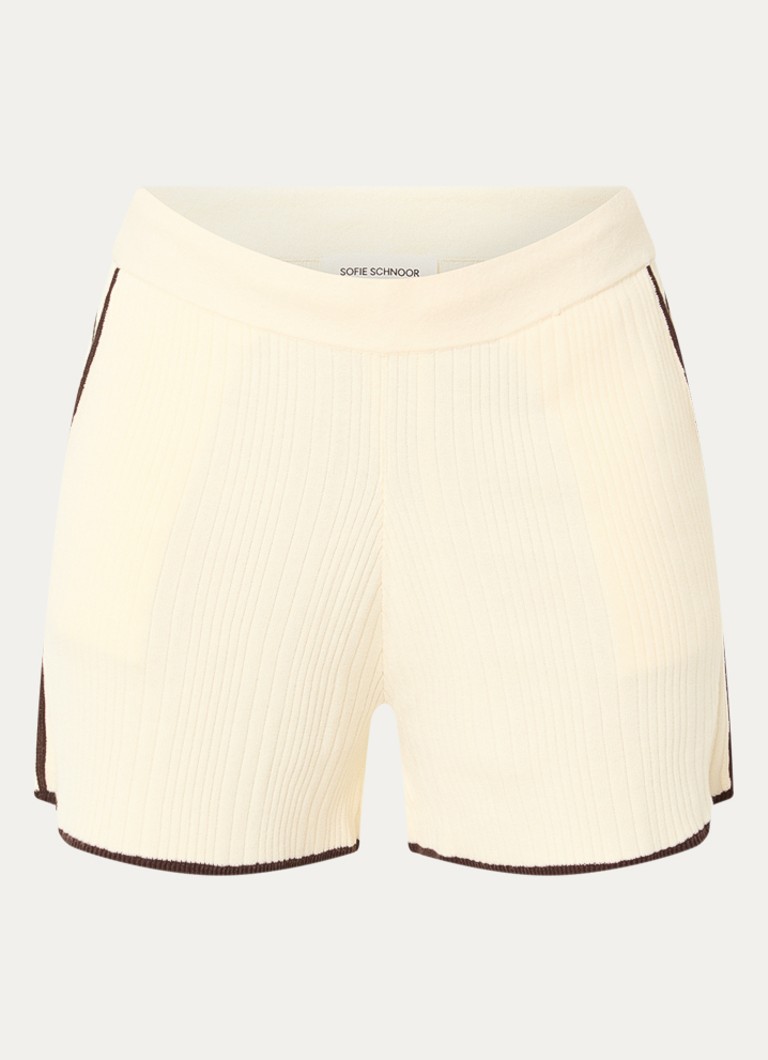 Sofie Schnoor Dames Joliesw mid waist loose fit ribgebreide korte broek met steekzakken in de kleur Ivoor