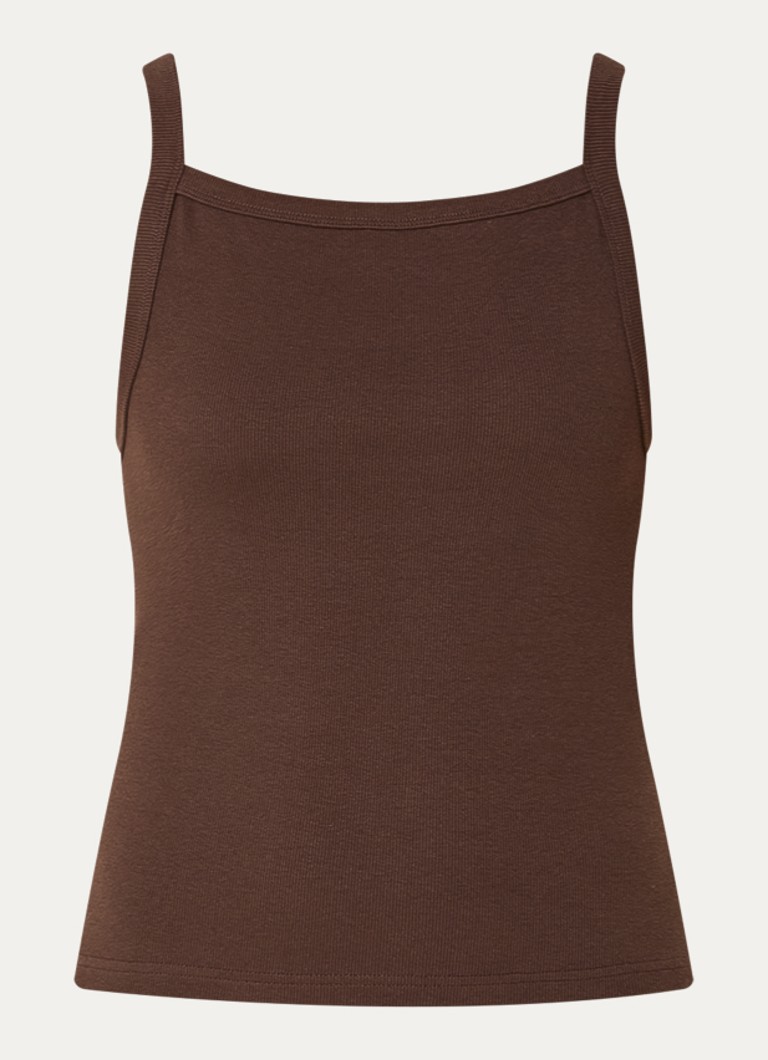 Sofie Schnoor Dames Breesw ribgebreide tanktop met logoborduring in de kleur Hazelnootbruin