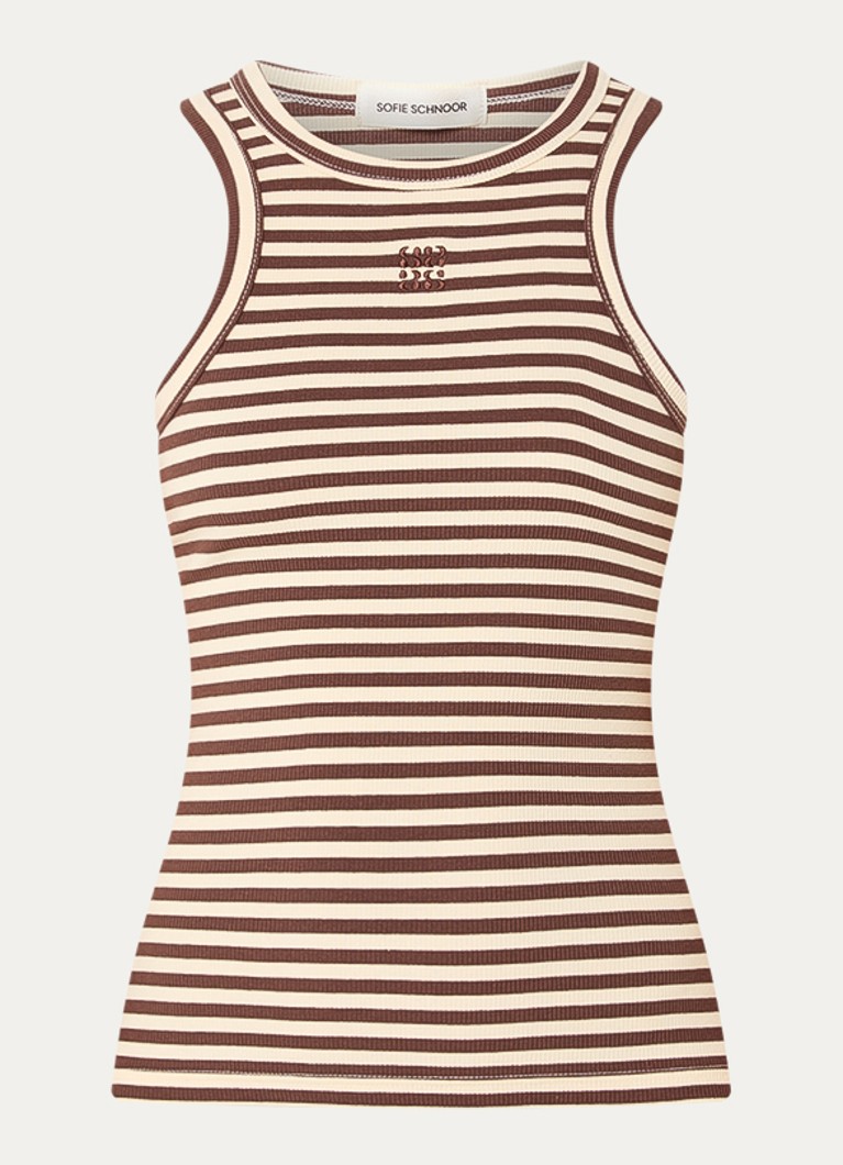 Sofie Schnoor Dames Becasw ribgebreide tanktop met streepprint in de kleur Hazelnootbruin