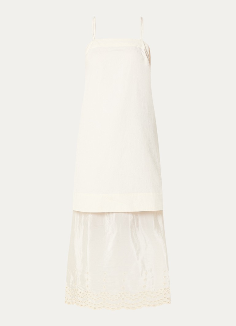 Sofie Schnoor Dames Rainesw midi jurk met satijn en broderie in de kleur Ivoor
