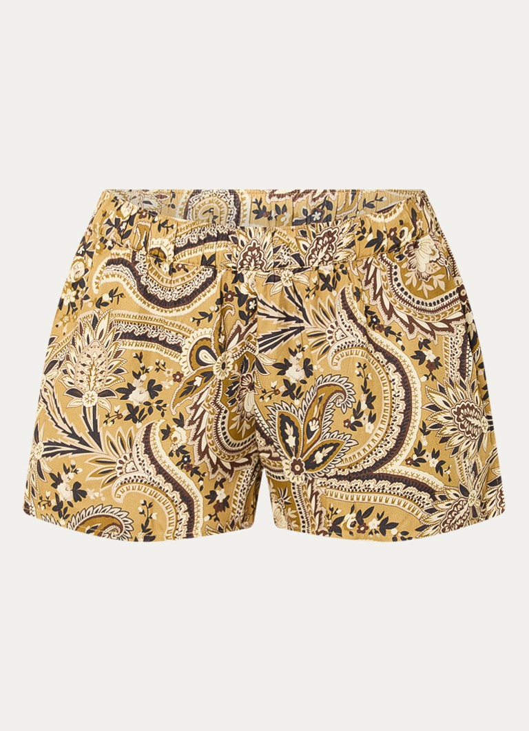 Sofie Schnoor Dames Remisw mid waist loose fit korte broek met paisley dessin in de kleur Okergeel