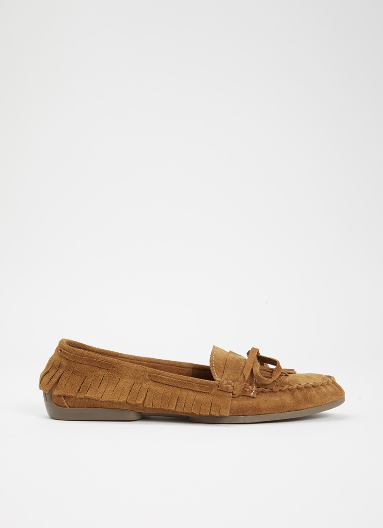 Sofie Schnoor Dames Margitsw mocassin van suède met franjes in de kleur Cognac