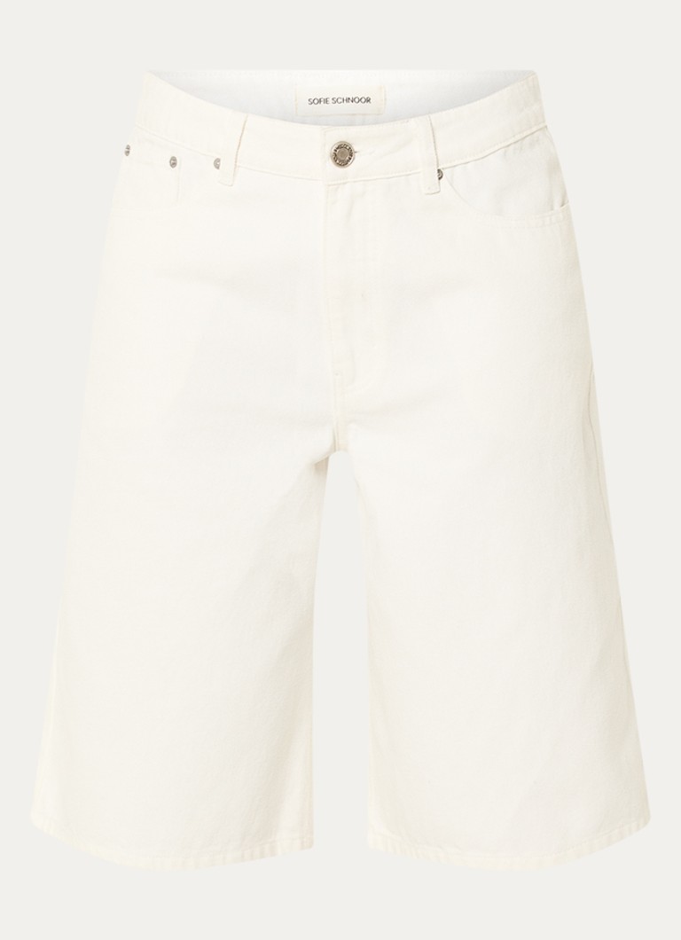Sofie Schnoor Dames Stokesw mid waist wide leg jort met steekzakken in de kleur Gebroken wit