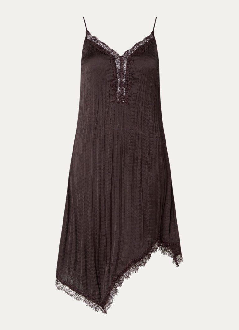 Sofie Schnoor Dames Winonasw midi jurk met asymmetrische zoom en details van kant in de kleur Donkerbruin