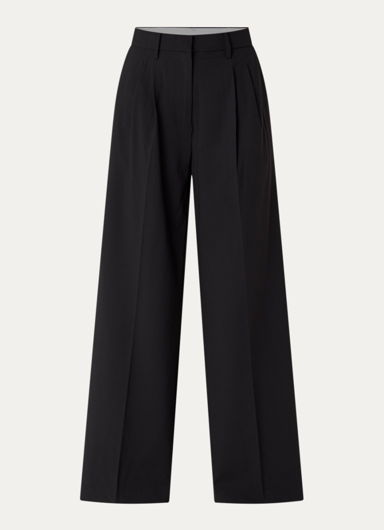 Sofie Schnoor Dames Alessandra high waist wide leg pantalon met steekzakken in de kleur Zwart