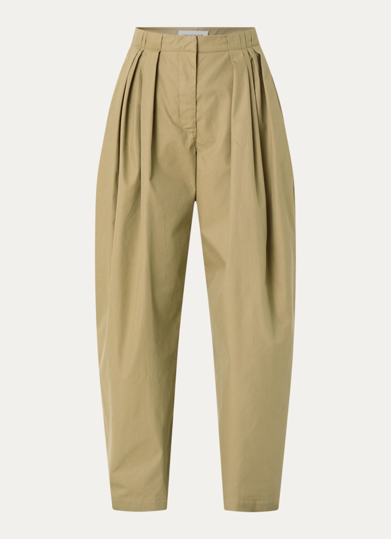 Sofie Schnoor Dames Tamarasw mid waist balloon fit chino met plooidetail en steekzakken in de kleur Khaki