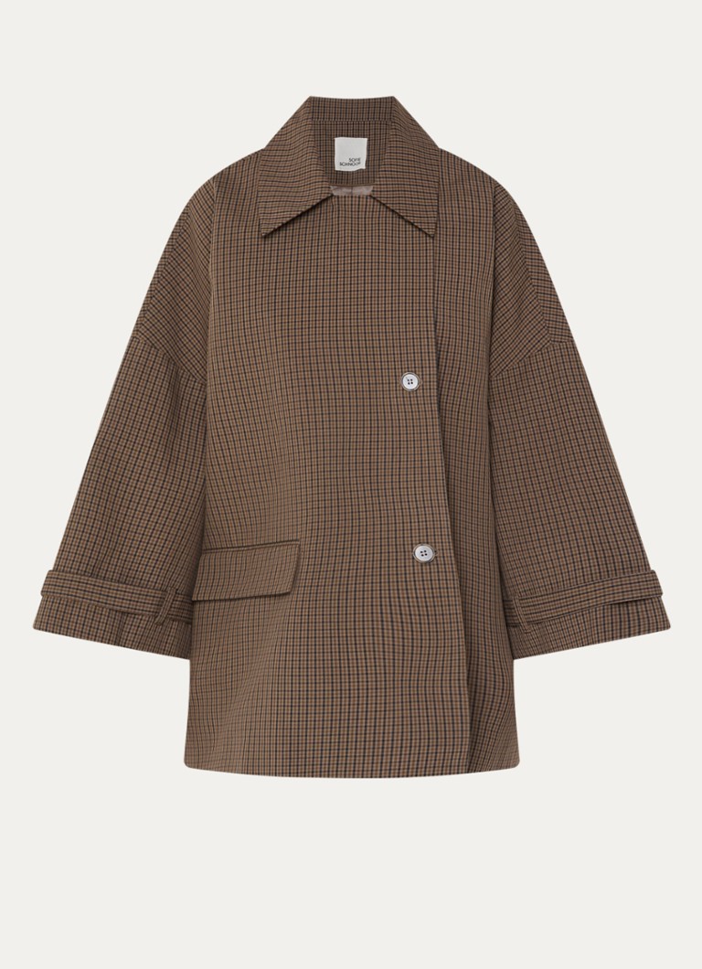 Sofie Schnoor Dames Selinasw A-lijn trenchcoat met ruitdessin en klepzak in de kleur Mosgroen