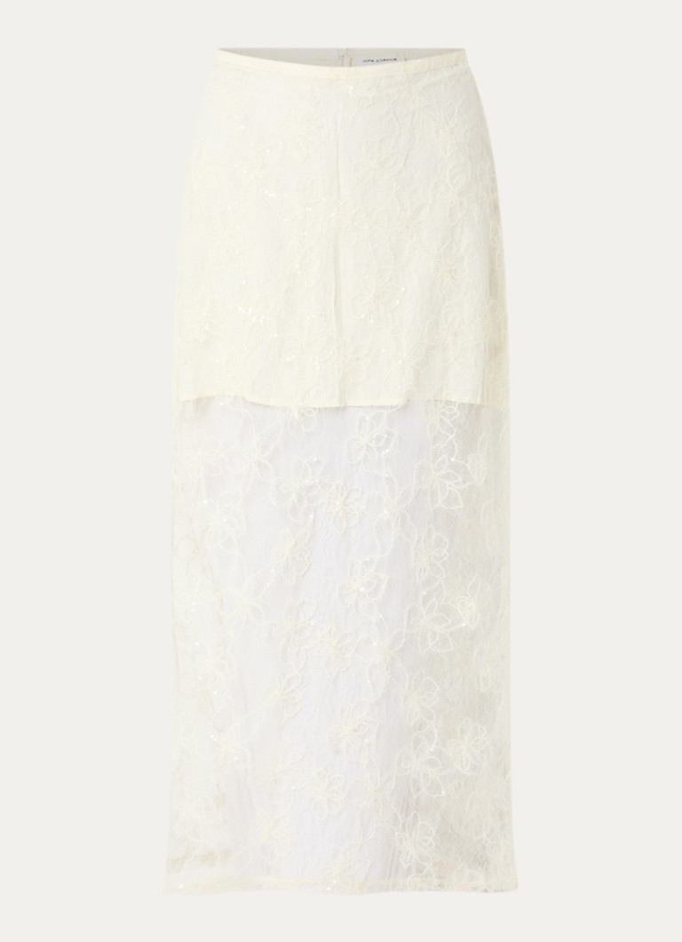 Sofie Schnoor Dames Otaliasw semi-transparante maxi rok van mesh met pailletten en borduring in de kleur Creme