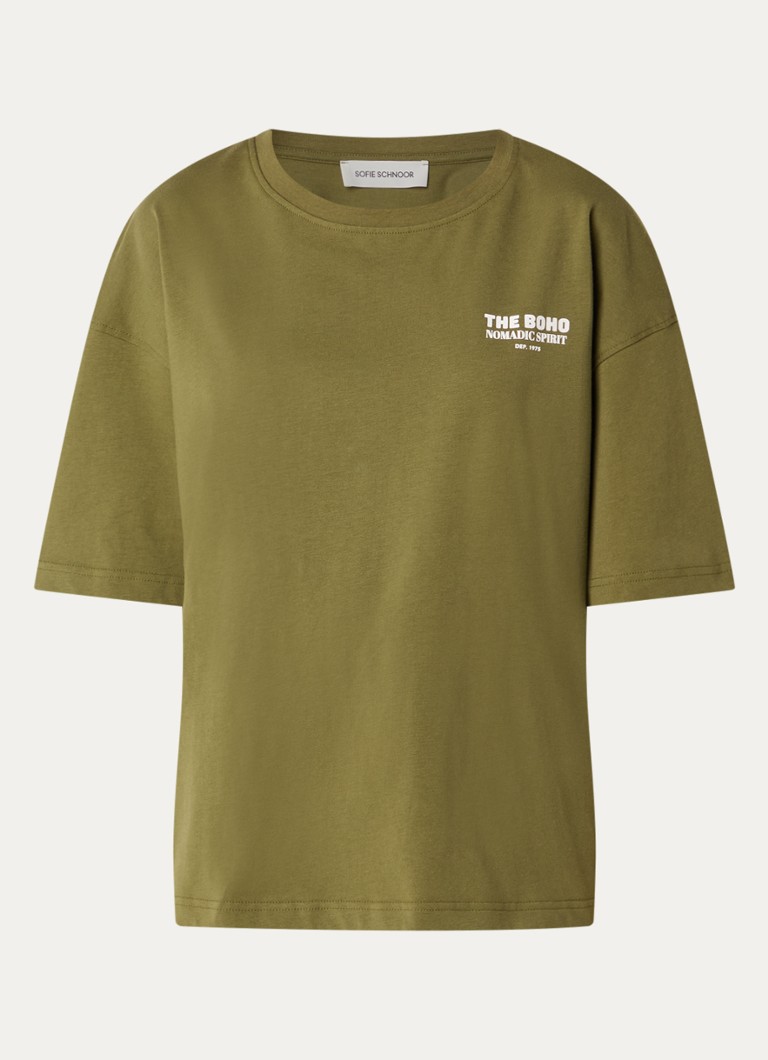 Sofie Schnoor Dames Verasw T-shirt met front- en backprint in de kleur Mosgroen