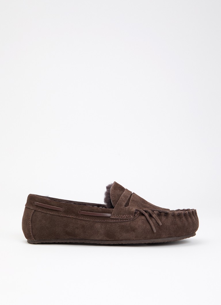 Sofie Schnoor Dames Ammiesw pantoffel van suède met vacht in de kleur Donkerbruin