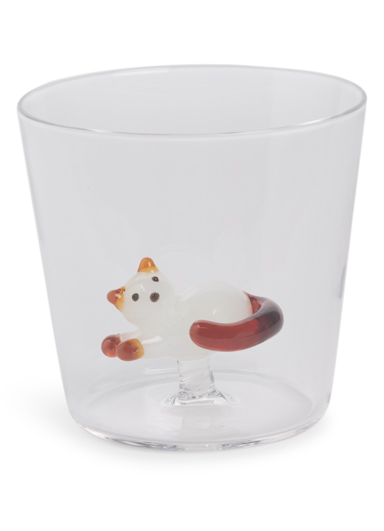 Ichendorf Milano Lying White Cat with Amber Tail waterglas 35 cl Roodbruin - Deal