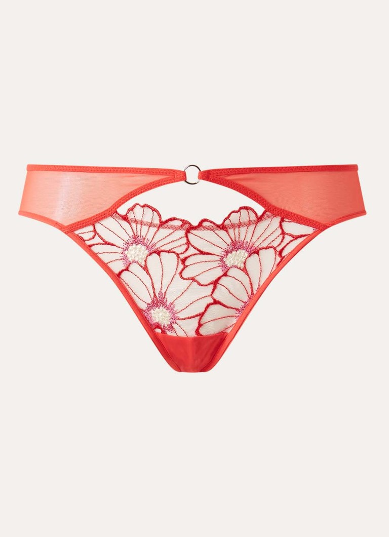 Chantelle Dames Slip met mesh en borduring in de kleur Koraalrood