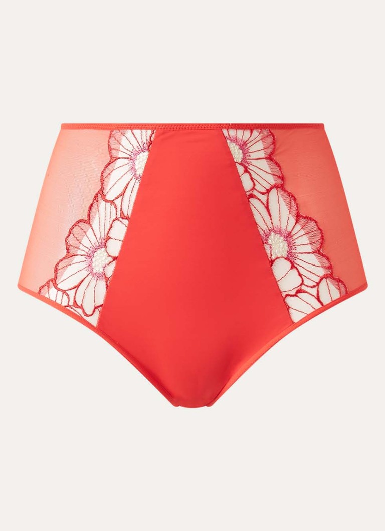 Chantelle Dames High waist slip van mesh met bloemborduring in de kleur Koraalrood