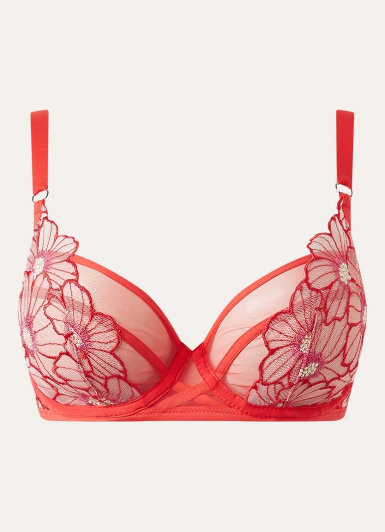 Chantelle Dames Beugel bh van mesh met bloemborduring in de kleur Koraalrood