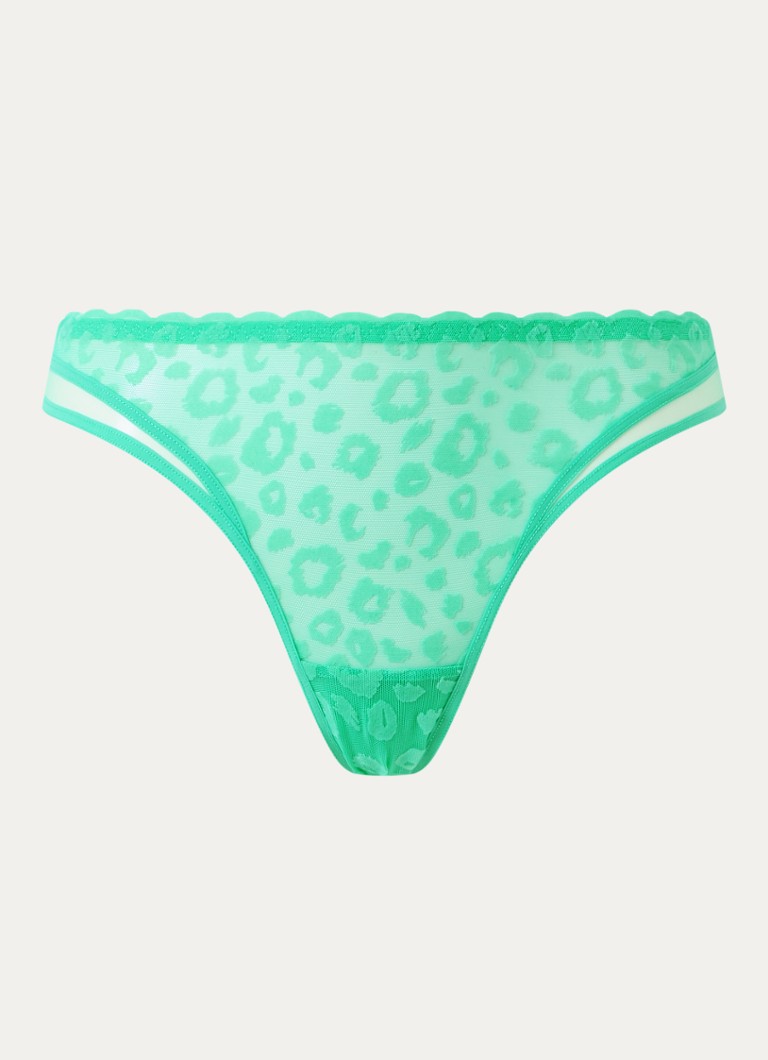 Chantelle Dames Tanga van mesh met panterprint in de kleur Zeegroen
