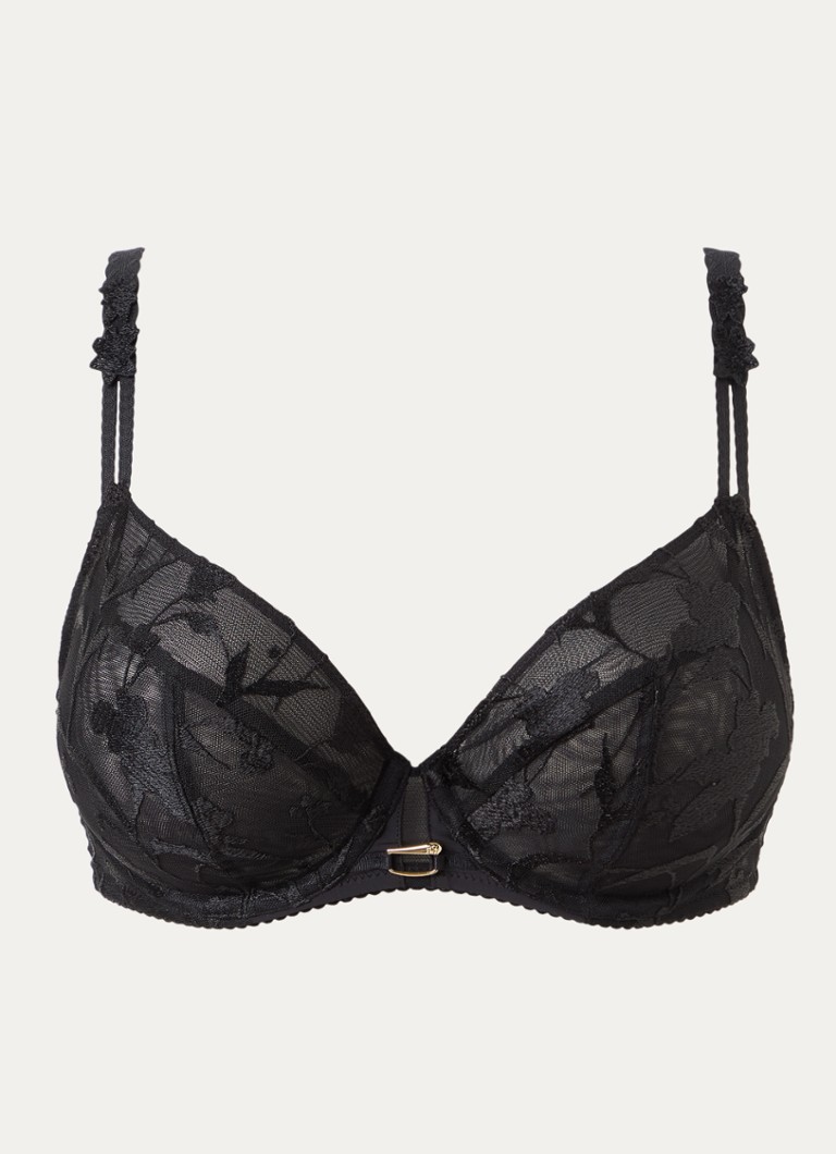 Chantelle Dames Bloemen beugel bh van mesh met bloemborduring in de kleur Zwart