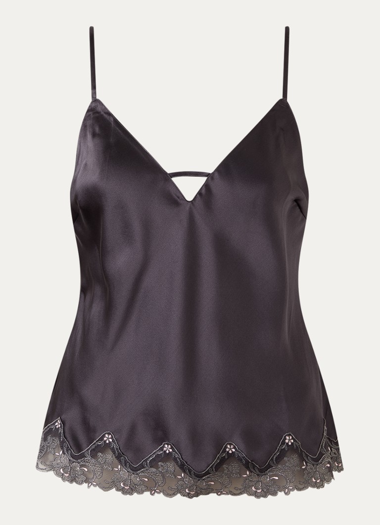 Chantelle Dames Pyjamatop van zijde met kant in de kleur Donkergrijs