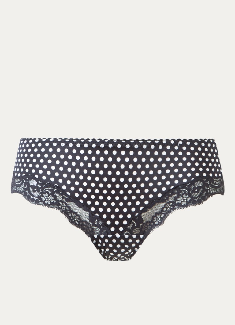 Chantelle Dames Gloss shorty met stippenprint en kant in de kleur Zwart