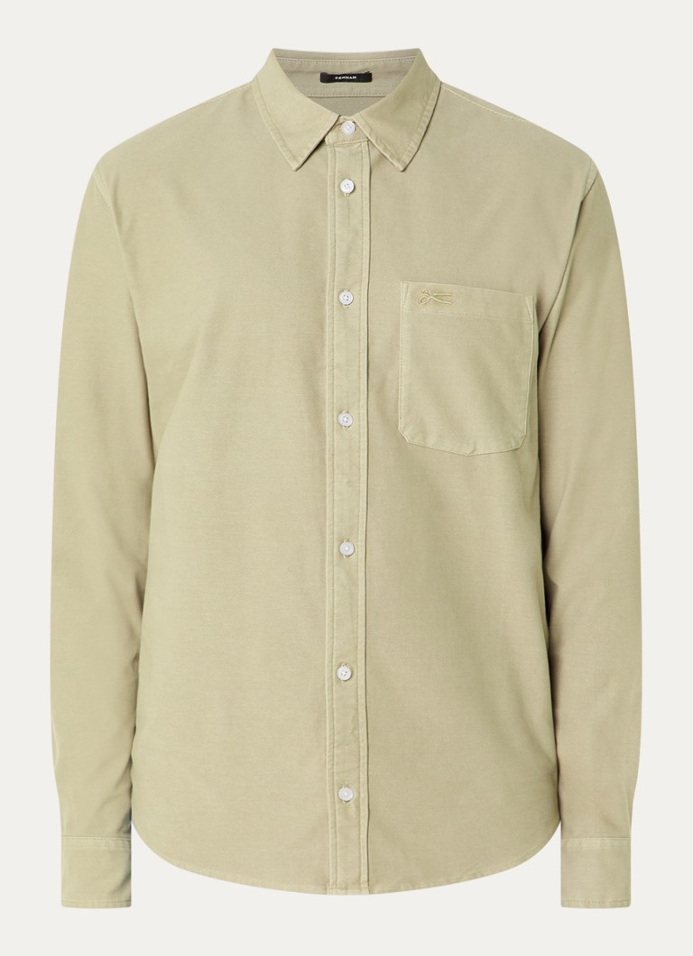 Denham Heren Bridge regular fit overhemd met borstzak en logoprint in de kleur Beige, maat: S