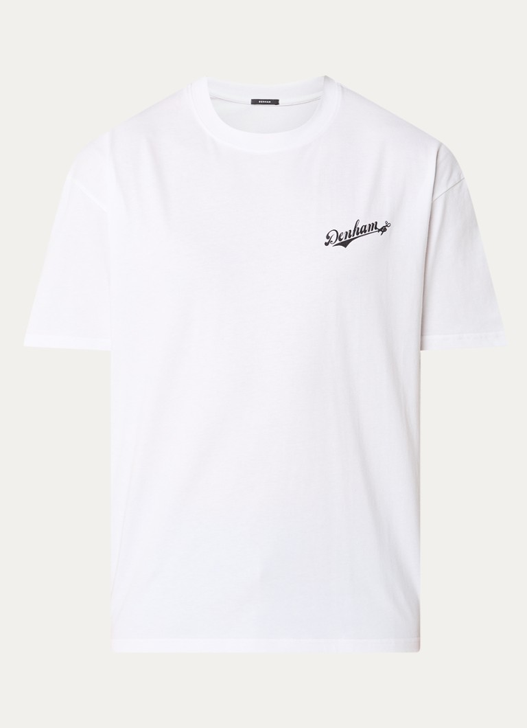 Denham Heren Andrew T-shirt met logo- en backprint in de kleur Wit, maat: S