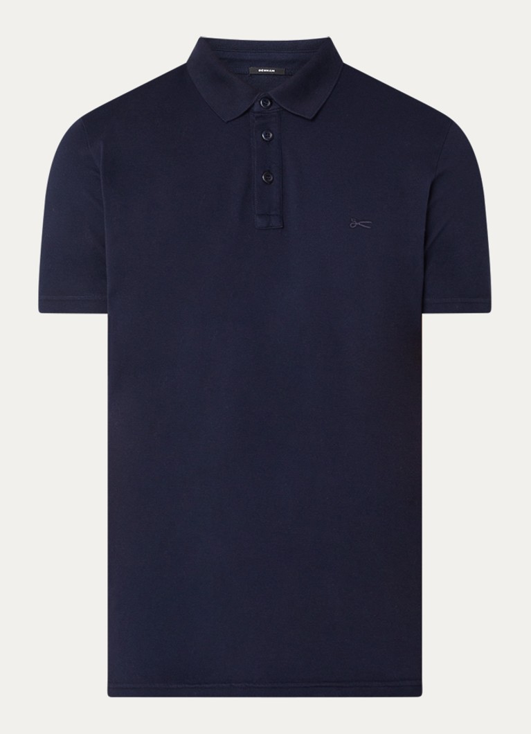 Denham Heren Lupo polo van piqué katoen met logoborduring in de kleur Donkerblauw, maat: M