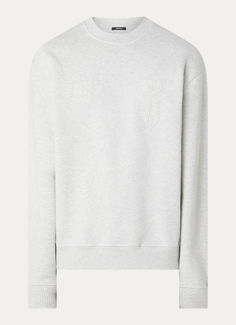 Denham Heren Scissor sweater met logoborduring in de kleur Grijsmele, maat: XL