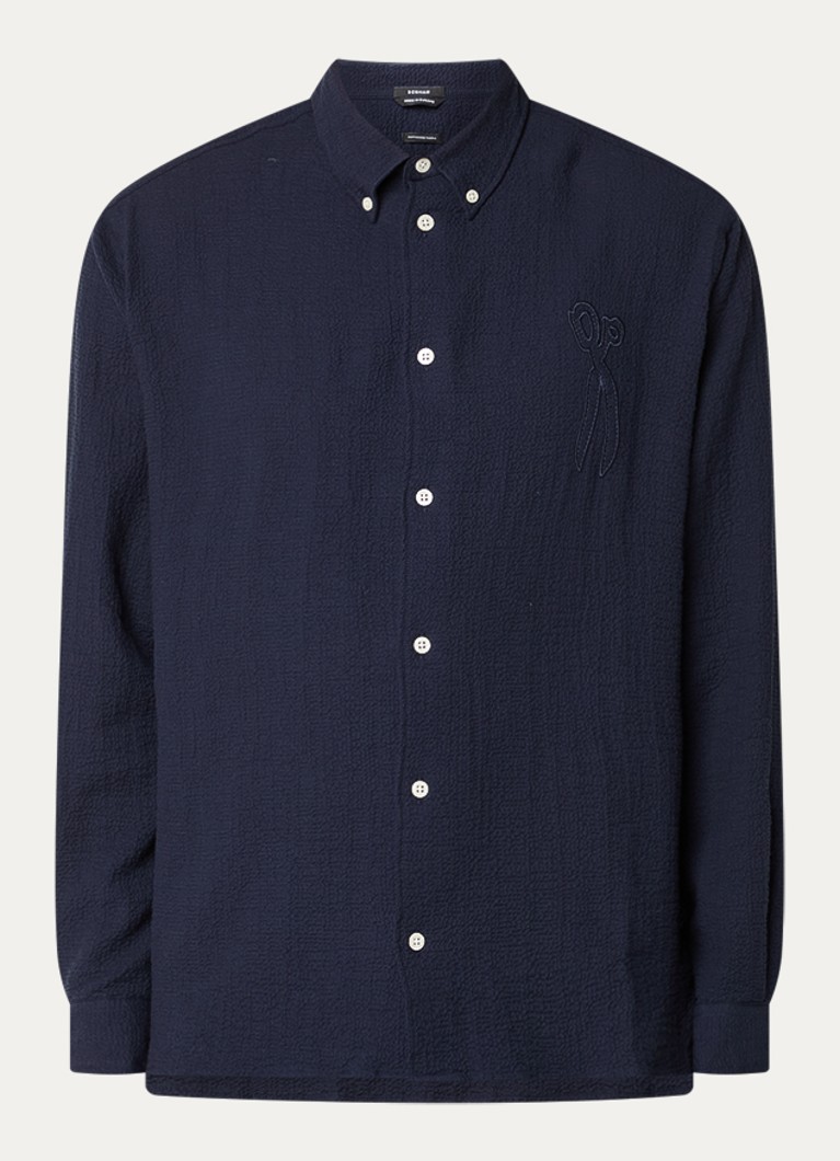 Denham Heren Scissor regular fit overhemd van piqué katoen in de kleur Donkerblauw, maat: L