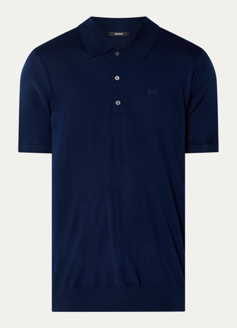 Denham Heren Regular fit polo van wol met logoborduring in de kleur Donkerblauw, maat: S