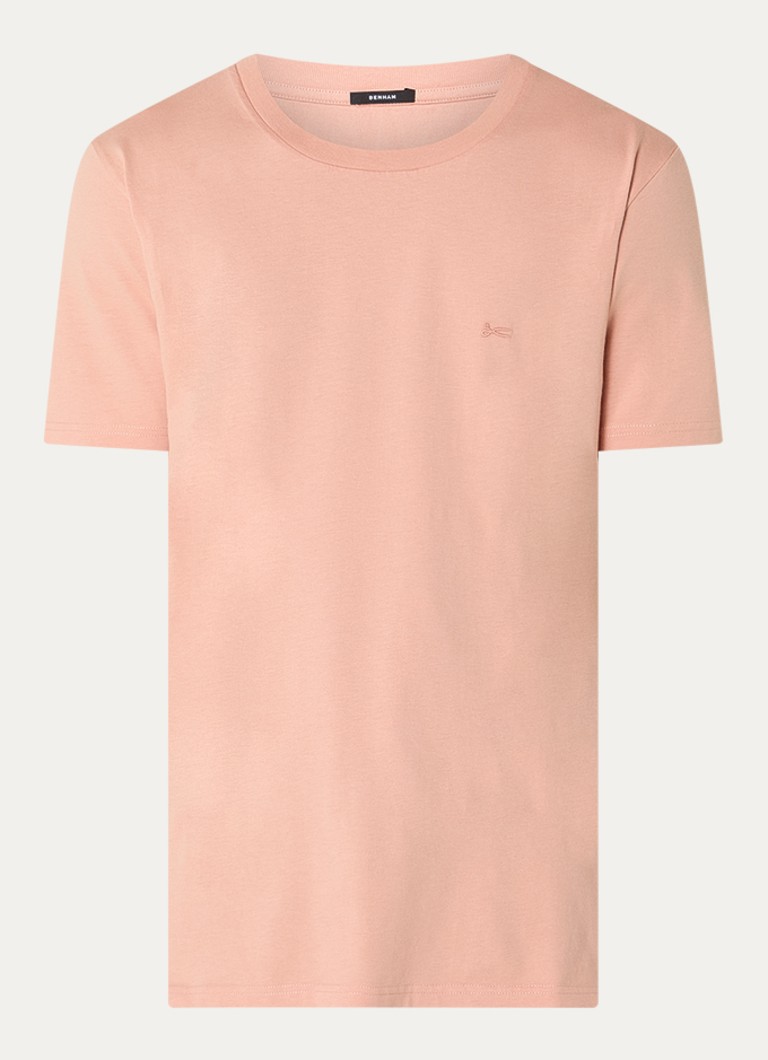 Denham Heren T-shirt met logoborduring in de kleur Abrikoos, maat: XL