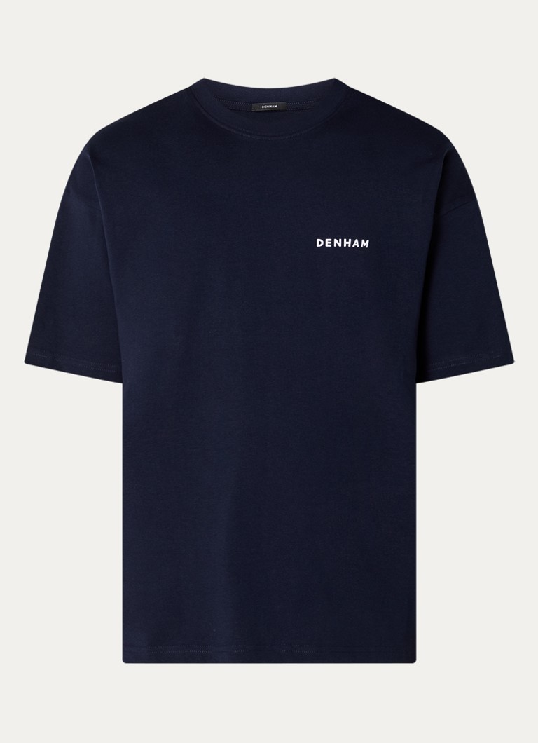 Denham Heren Waine T-shirt met logo- en backprint in de kleur Donkerblauw, maat: S