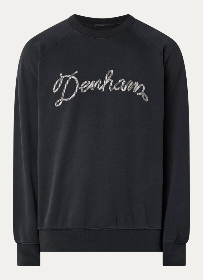 Denham Heren Luke sweater met logoprint in de kleur Antraciet, maat: XL