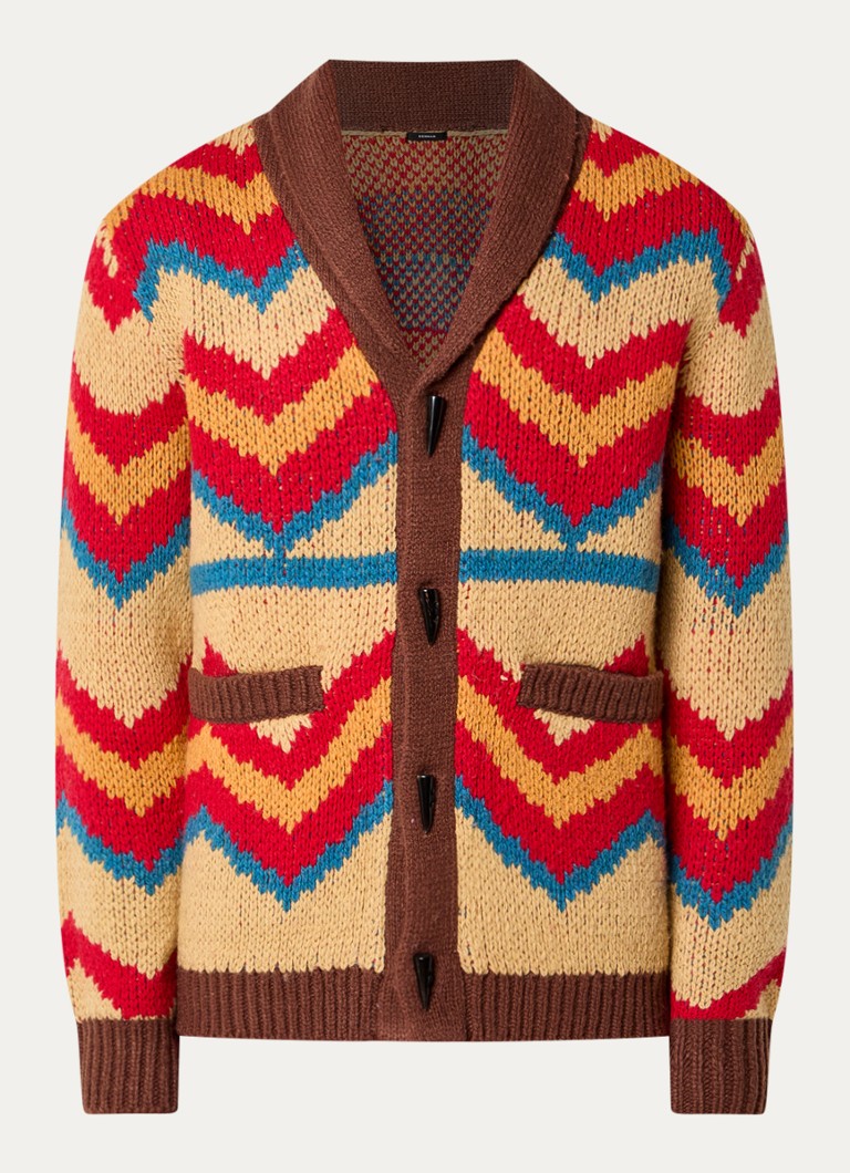 Denham Heren Nikko grofgebreid vest in wolblend in de kleur Rood, maat: S
