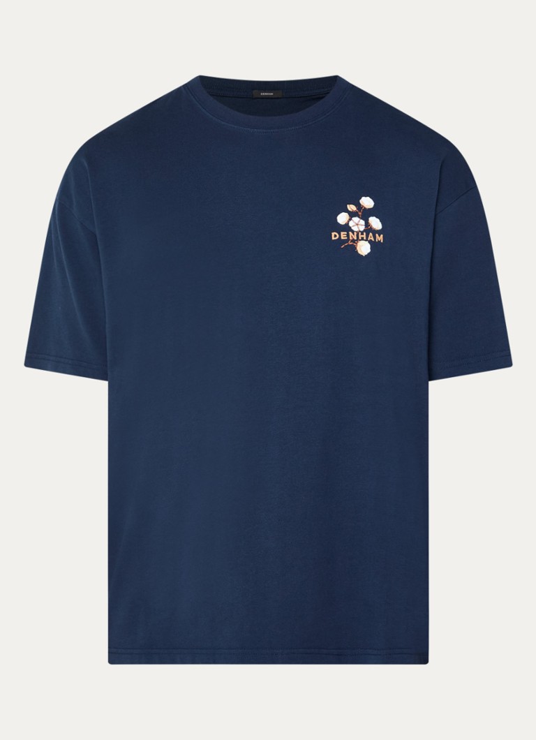 Denham Heren T-shirt met logoprint in de kleur Donkerblauw, maat: XL