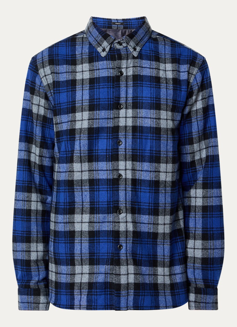 Denham Heren Joe overshirt in wolblend met ruitdessin in de kleur Royalblauw, maat: XL