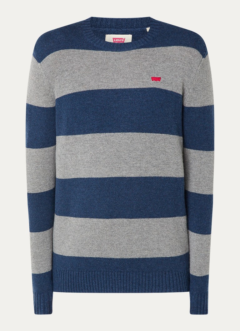 Levi's Heren Fijngebreide pullover in wolblend met streepprint in de kleur Grijs