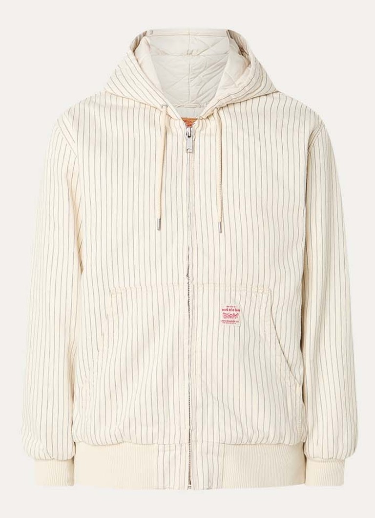 Levi's Heren Potrero bomberjack met capuchon en streepprint in de kleur Vanillegeel