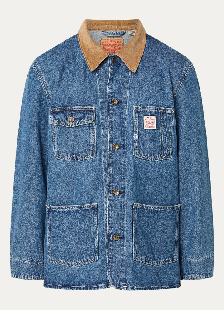 Levi's Heren Berkley spijkerjas met opgestikte zakken en kraag van corduroy in de kleur Indigo