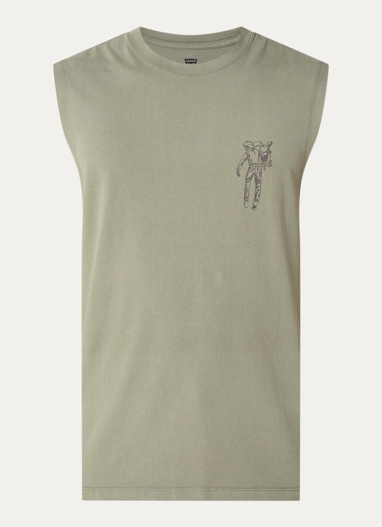 Levi's Heren Tanktop met logo- en backprint in de kleur Legergroen