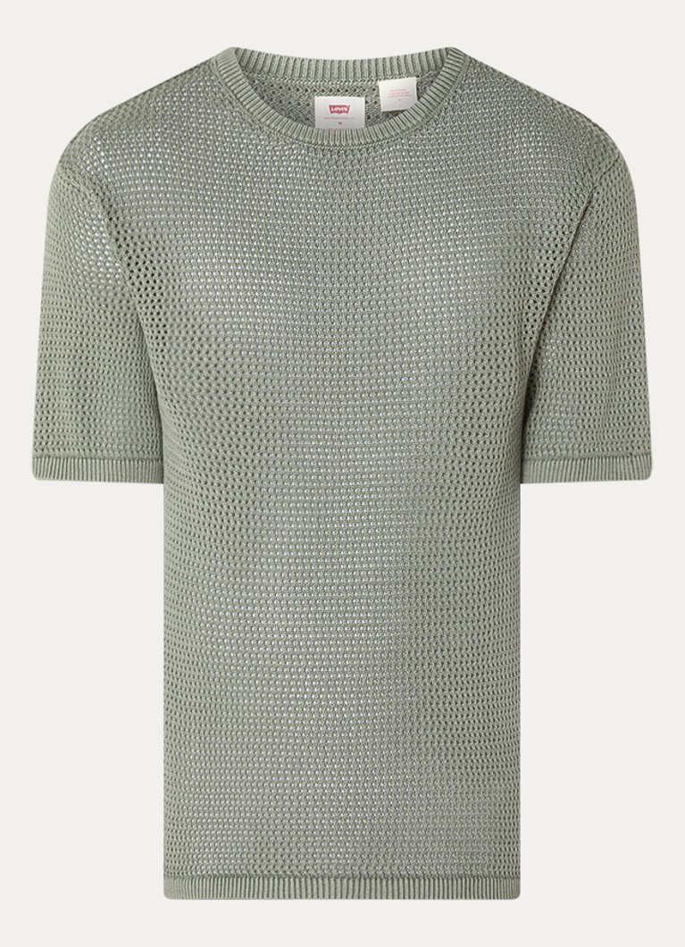 Levi's Heren Stinson T-shirt met opengewerkt dessin in de kleur Olijfgroen