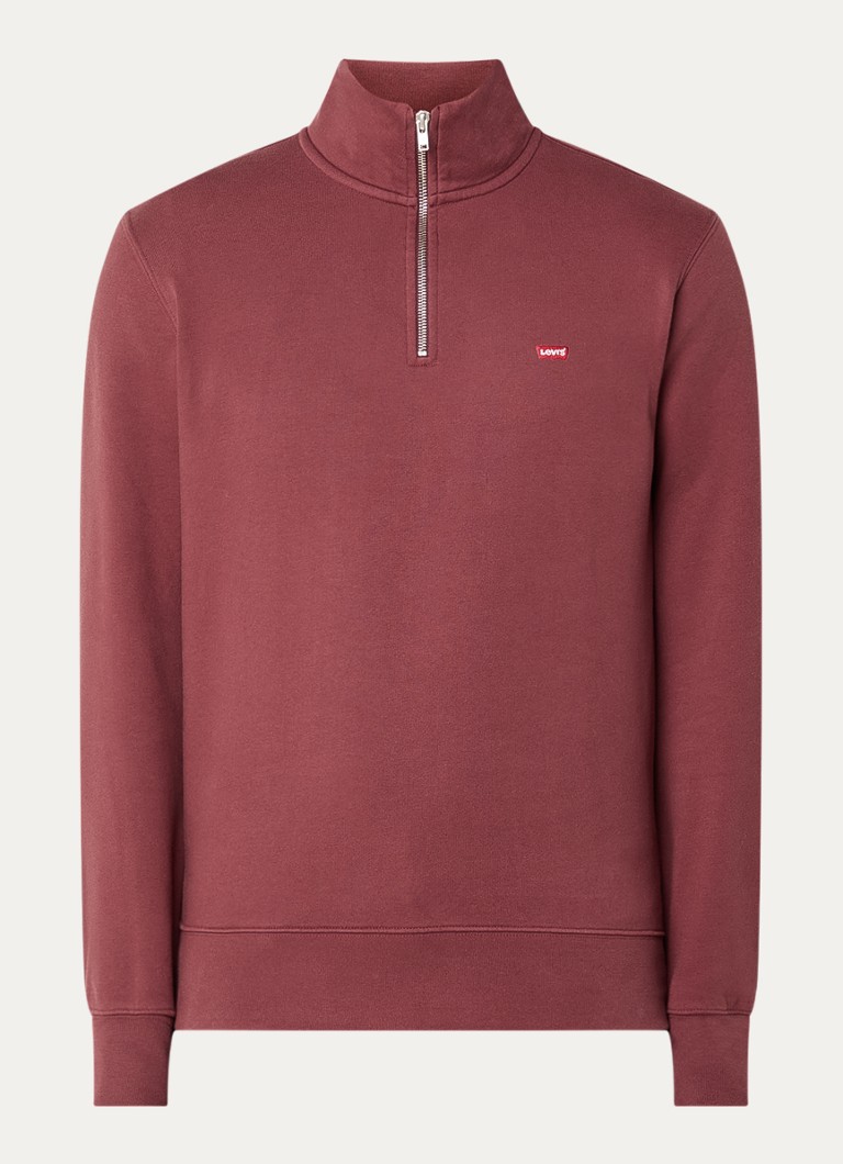Levi's Heren Sweater met halve rits en logoborduring in de kleur Steenrood