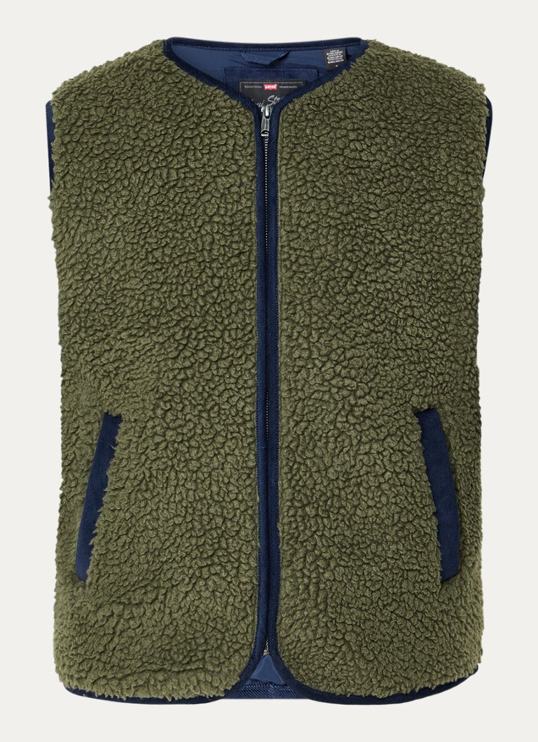 Levi's Heren Sherpa bodywarmer van teddy met steekzakken in de kleur Bronsgroen