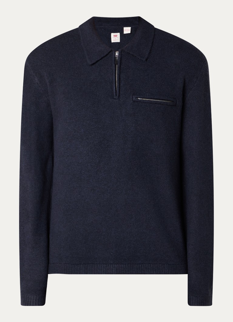 Levi's Heren Boulder fijngebreide trui in wolblend met kraag en halve rits in de kleur Donkerblauw