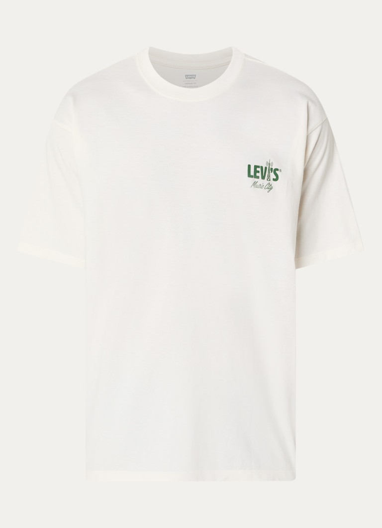 Levi's Heren T-shirt met logo- en backprint in de kleur Creme