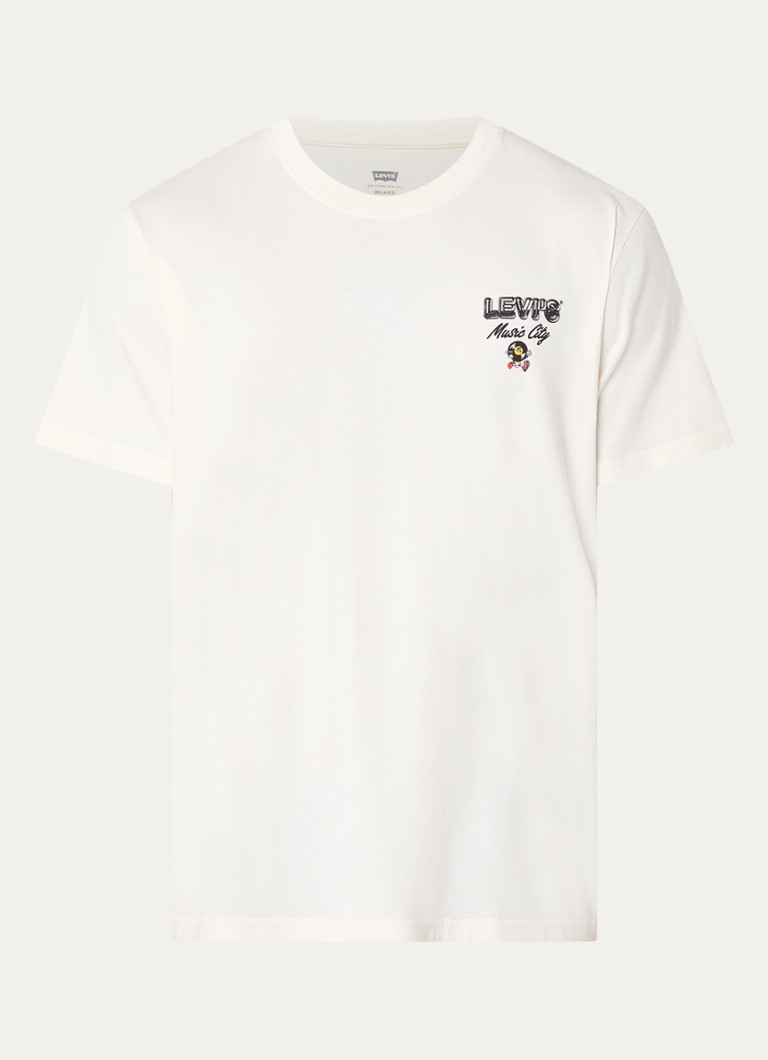 Levi's Heren T-shirt met logo- en backprint in de kleur Gebroken wit