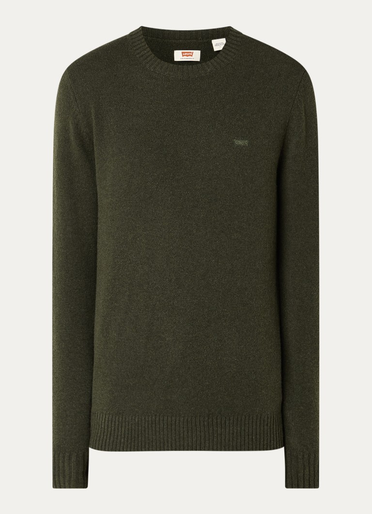 Levi's Heren Fijngebreide pullover in wolblend met logoborduring in de kleur Antraciet