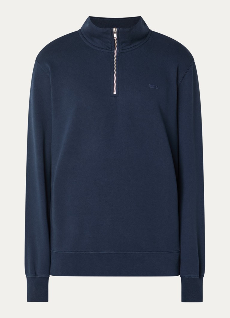 Levi's Heren Sweater met halve rits en logoborduring in de kleur Donkerblauw
