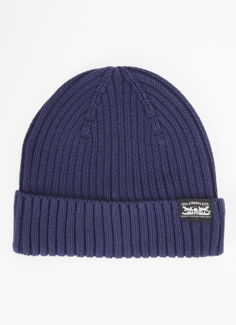 Levi's Heren Sunset ribgebreide muts met logo in de kleur Donkerblauw